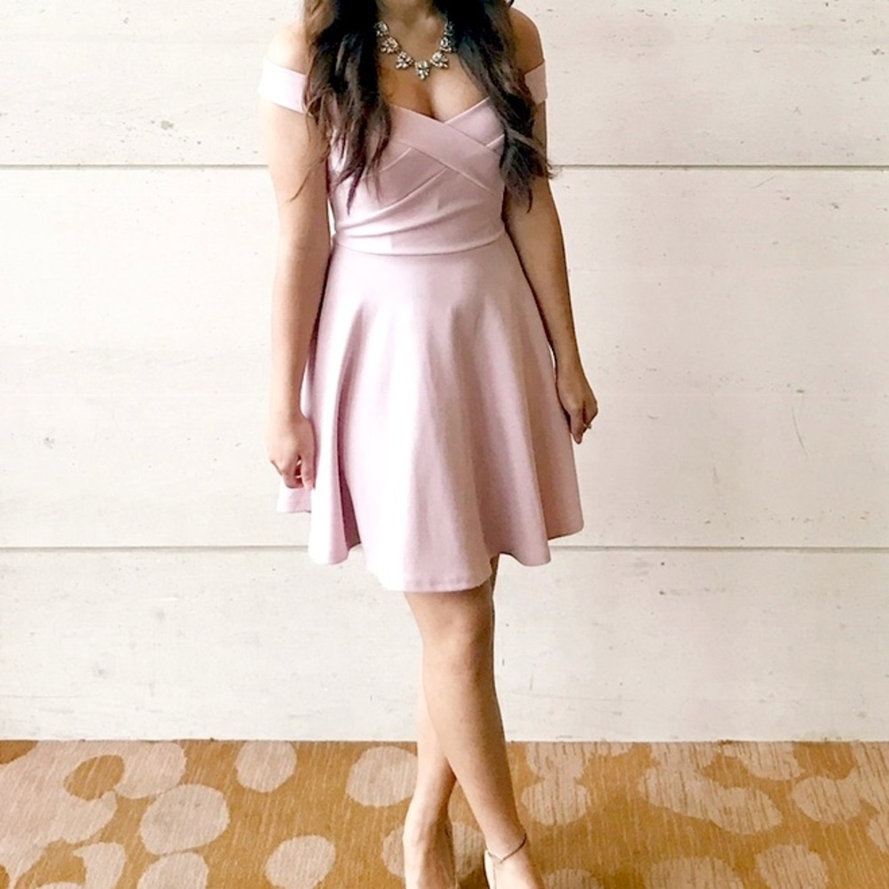 Off the shoulder blush A-Line dress